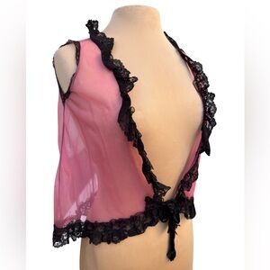 VINTAGE Pink and Black Lace Sheer Cami